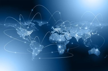 Dünyadan Uzaya. Kavram serisinden küresel iş dünyasının en iyi internet kavramı. Bu görüntünün elementleri NASA tarafından döşenmiştir. 3B illüstrasyon