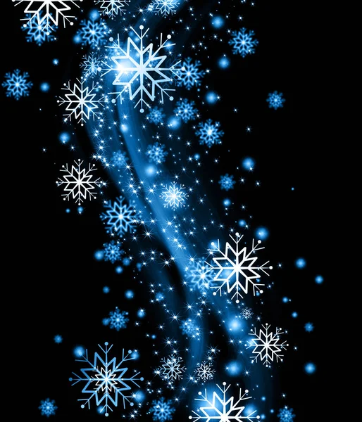 Flocons de neige et étoiles descendant sur le fond — Photo