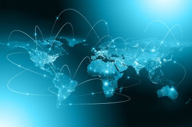 Dünyadan Uzaya. Kavram serisinden küresel iş dünyasının en iyi internet kavramı. Bu görüntünün elementleri NASA tarafından döşenmiştir. 3B illüstrasyon