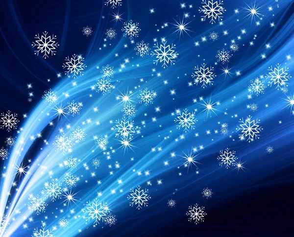 Νιφάδες χιονιού και αστέρια που κατεβαίνουν στο φόντο — Φωτογραφία Αρχείου