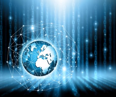 En iyi Internet kavramı küresel iş. Teknolojik arka plan. Sembolleri Wi-Fi, Internet, televizyon, telefon ve uydu iletişim ışınları