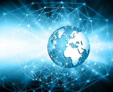 En iyi Internet kavramı küresel iş. Teknolojik arka plan. Sembolleri Wi-Fi, Internet, televizyon, telefon ve uydu iletişim ışınları