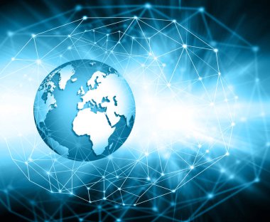 En iyi Internet kavramı küresel iş. Teknolojik arka plan. Sembolleri Wi-Fi, Internet, televizyon, telefon ve uydu iletişim ışınları