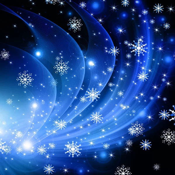 Flocos de neve e estrelas descendo no fundo — Fotografia de Stock