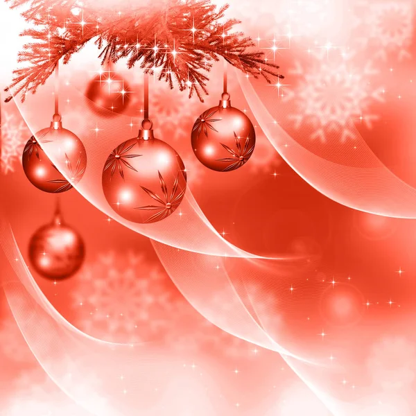 Navidad fondo rojo con bolas —  Fotos de Stock