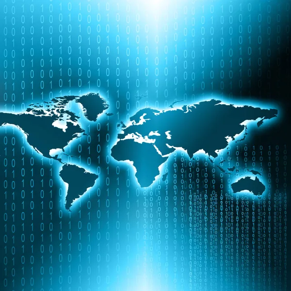 Mapa del mundo sobre un fondo tecnológico, líneas luminosas símbolos de Internet, radio, televisión, comunicaciones móviles y por satélite . —  Fotos de Stock