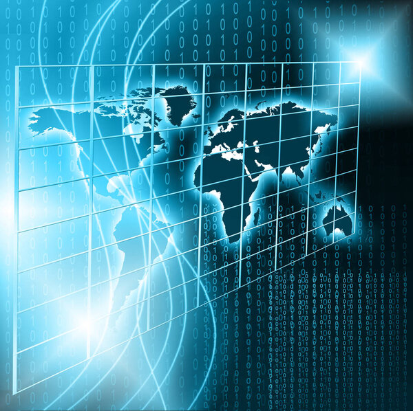 Карта мира на технологическом фоне, светящиеся линии символов Интернета, радио, телевидения, мобильной и спутниковой связи
.