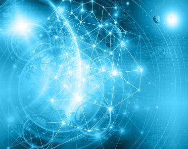 En iyi Internet kavramı küresel iş. Teknolojik arka plan. Sembolleri Wi-Fi, Internet, televizyon, telefon ve uydu iletişim ışınları