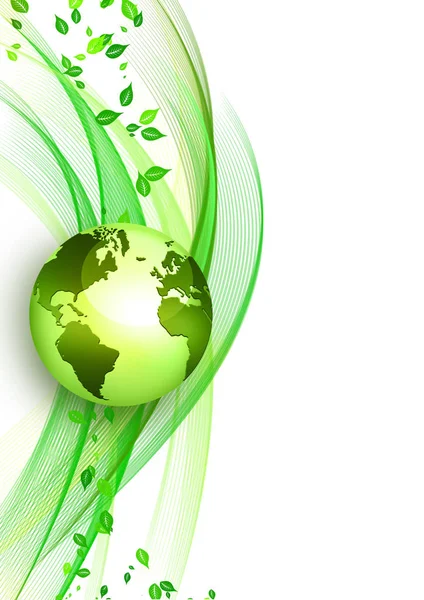 Green wavy background with globe. Ecological background — Stock Photo, Image