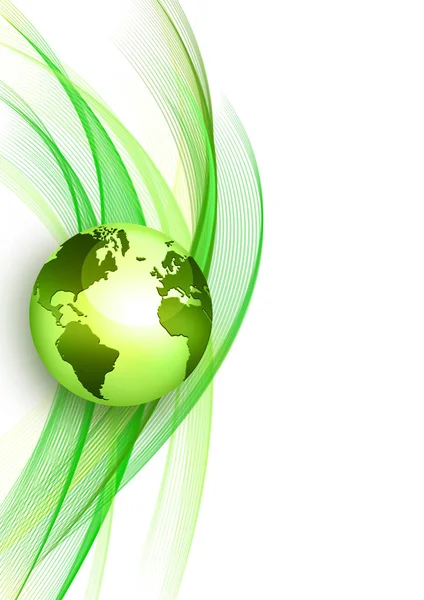 Green wavy background with globe. Ecological background — Stock Photo, Image