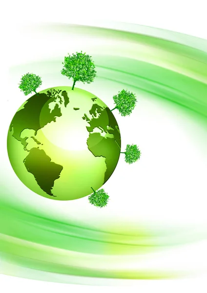 Green wavy background with globe. Ecological background.3d — Stock Photo, Image