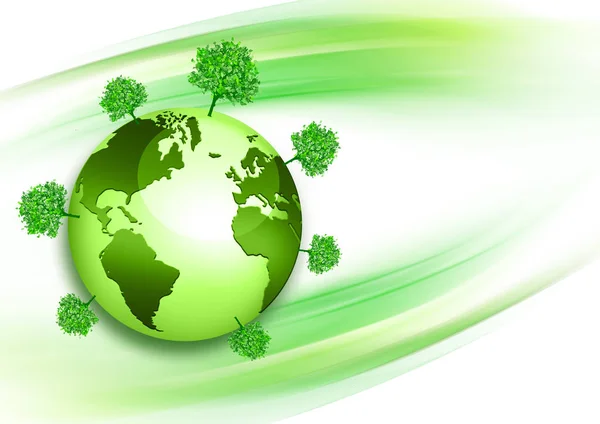 Green wavy background with globe. Ecological background.3d — Stock Photo, Image