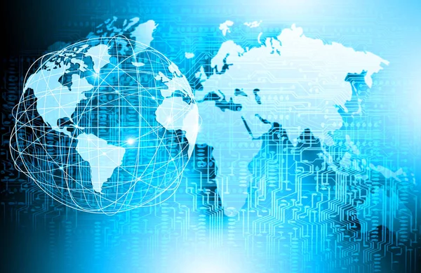 Miglior concetto Internet di business globale. Globe, linee luminose su sfondo tecnologico. Wi-Fi, raggi, simboli Internet, illustrazione 3D — Foto Stock