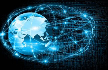 En iyi Internet kavramı küresel iş. Teknolojik arka plan. Sembolleri Wi-Fi, Internet, televizyon, telefon ve uydu iletişim ışınları