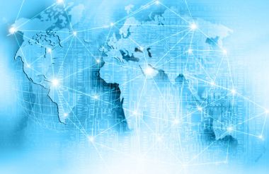 En iyi Internet kavramı küresel iş. Teknolojik arka plan. Sembolleri Wi-Fi, Internet, televizyon, telefon ve uydu iletişim ışınları