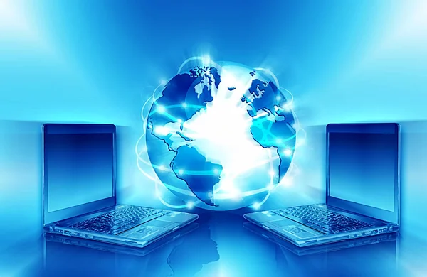 Bästa Internet Begreppet global verksamhet. Globe, glödande linjer på teknisk bakgrund. Wi-Fi, strålar, symboler Internet, 3D-illustration — Stockfoto