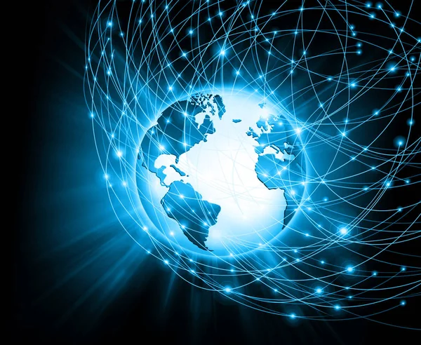 Best Internet Concept of global business. Globe, glowing lines on technological background. Wi-Fi, rays, symbols Internet, 3D illustration — Stock Photo, Image