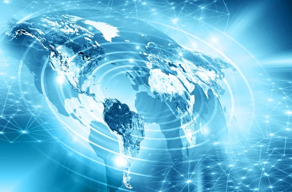 Kaart van de wereld op een technologische achtergrond. Beste Internet Concept van wereldwijde business. Elementen van deze afbeelding ingericht door Nasa — Stockfoto