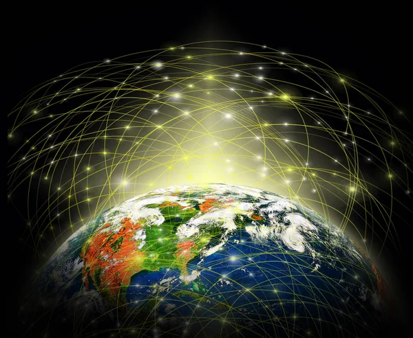 宇宙からの地球。コンセプトシリーズからのグローバルビジネスのベストインターネットコンセプト。NASAによって提供されたこの画像の要素。3Dイラスト — ストック写真