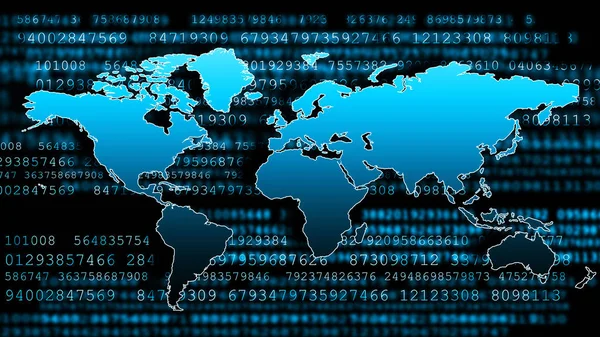 Dünya Haritası üzerinde teknolojik bir arka plan, parlak çizgiler semboller Internet, radyo, televizyon, telefon ve uydu iletişim.