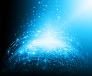 Dünyadan Uzaya. Kavram serisinden küresel iş dünyasının en iyi internet kavramı. Bu görüntünün elementleri NASA tarafından döşenmiştir. 3B illüstrasyon