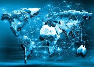 Dünya harita üzerinde teknolojik bir arka plan. En iyi Internet kavramı küresel iş. Nasa tarafından döşenmiş bu görüntü unsurları