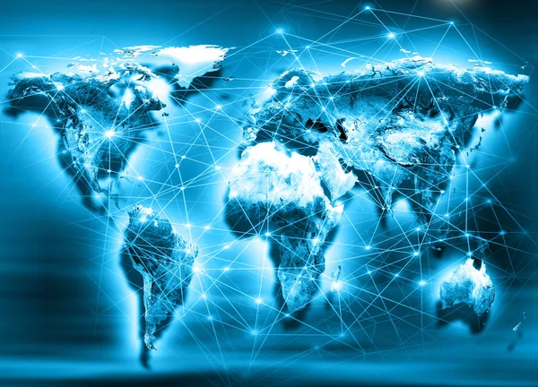 Карта мира на технологическом фоне. Лучший интернет-проект глобального бизнеса. Элементы этого изображения предоставлены НАСА — стоковое фото