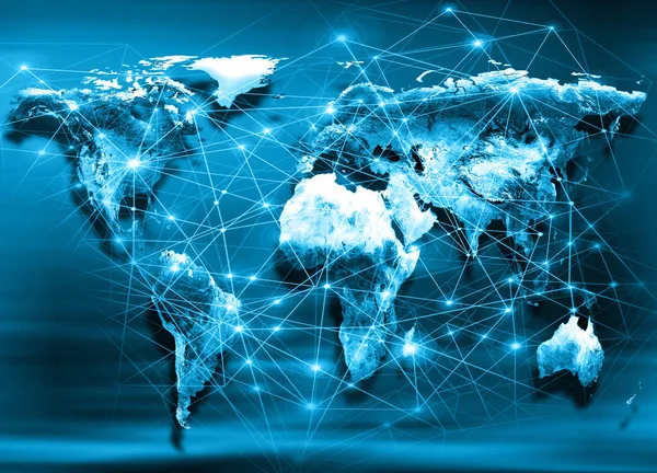 Dünya harita üzerinde teknolojik bir arka plan. En iyi Internet kavramı küresel iş. Nasa tarafından döşenmiş bu görüntü unsurları