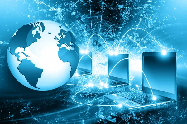 Лучший интернет-проект глобального бизнеса. Глобус, светящиеся линии на технологическом фоне. элементы этого изображения предоставлены НАСА, 3D иллюстрация — стоковое фото
