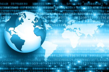 Global iş dünyasının en iyi internet kavramı. Küre, teknolojik arka planda parlayan çizgiler. Wi-Fi, ışınlar, semboller İnternet, 3 boyutlu illüstrasyon