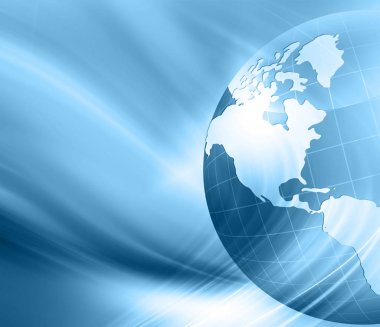 Global iş dünyasının en iyi internet kavramı. Küre, teknolojik arka planda parlayan çizgiler. Wi-Fi, ışınlar, semboller İnternet, 3 boyutlu illüstrasyon