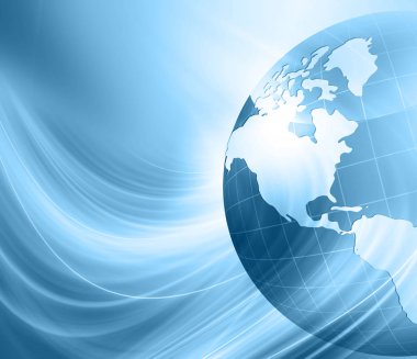 Global iş dünyasının en iyi internet kavramı. Küre, teknolojik arka planda parlayan çizgiler. Wi-Fi, ışınlar, semboller İnternet, 3 boyutlu illüstrasyon