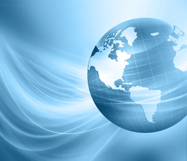 Bestes Internet-Konzept des globalen Geschäfts. Globus, glühende Linien auf technologischem Hintergrund. Wi-Fi, Strahlen, Symbole Internet, 3D-Illustration — Stockfoto
