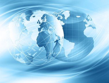 Global iş dünyasının en iyi internet kavramı. Küre, teknolojik arka planda parlayan çizgiler. Wi-Fi, ışınlar, semboller İnternet, 3 boyutlu illüstrasyon