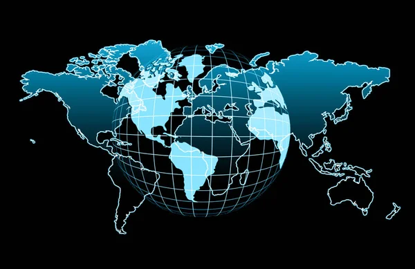 World map on a technological background, glowing lines symbols of the Internet, radio, television, mobile and satellite communications. — Stock Photo, Image