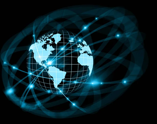 Найкраща інтернет-концепція глобального бізнесу. Глобус, світячі лінії на технологічному фоні. Wi-Fi, ray, symbols Internet, 3D illustration — стокове фото