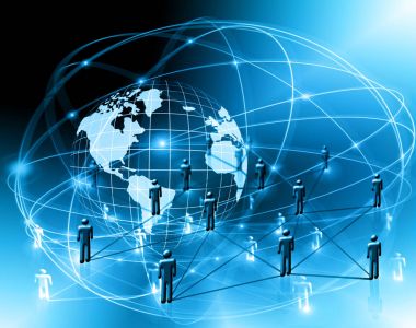 Global iş dünyasının en iyi internet kavramı. Küre, teknolojik arka planda parlayan çizgiler. Wi-Fi, ışınlar, semboller İnternet, 3 boyutlu illüstrasyon