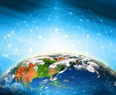 Dünyadan Uzaya. Kavram serisinden küresel iş dünyasının en iyi internet kavramı. Bu görüntünün elementleri NASA tarafından döşenmiştir. 3B illüstrasyon