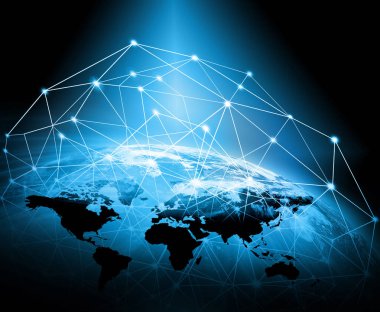 Dünyadan Uzaya. Kavram serisinden küresel iş dünyasının en iyi internet kavramı. Bu görüntünün elementleri NASA tarafından döşenmiştir. 3B illüstrasyon