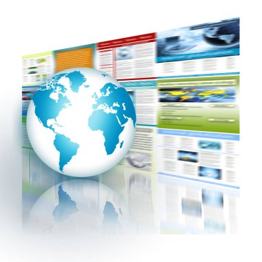 Global iş dünyasının en iyi internet kavramı. Küre, teknolojik arka planda parlayan çizgiler. Wi-Fi, ışınlar, semboller İnternet, 3 boyutlu illüstrasyon