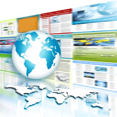 Global iş dünyasının en iyi internet kavramı. Küre, teknolojik arka planda parlayan çizgiler. Wi-Fi, ışınlar, semboller İnternet, 3 boyutlu illüstrasyon