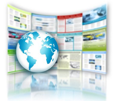 Global iş dünyasının en iyi internet kavramı. Küre, teknolojik arka planda parlayan çizgiler. Wi-Fi, ışınlar, semboller İnternet, 3 boyutlu illüstrasyon