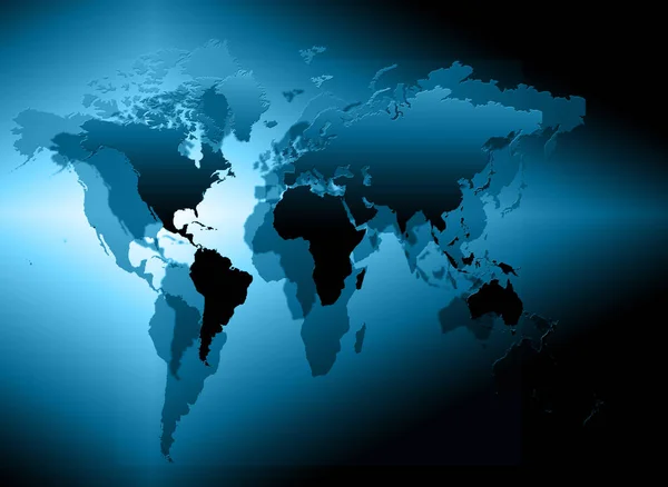 Mapa del mundo sobre un fondo tecnológico, líneas luminosas símbolos de Internet, radio, televisión, comunicaciones móviles y por satélite . —  Fotos de Stock