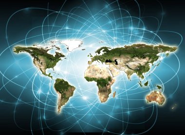 Dünya harita üzerinde teknolojik bir arka plan. En iyi Internet kavramı küresel iş. Nasa tarafından döşenmiş bu görüntü unsurları