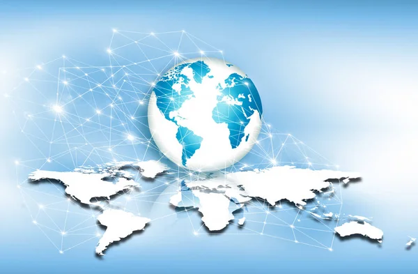 全球商业的最佳互联网概念。环球，发光的线条在技术背景。Wi-Fi 、射线、符号、互联网、 3D插图 — 图库照片#