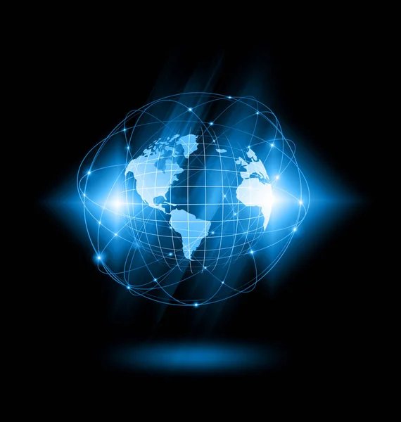 Beste Internet Concept van de wereldwijde business. Globe, gloeiende lijnen op technologische achtergrond. Wi-Fi, stralen, symbolen Internet, 3D illustratie — Stockfoto