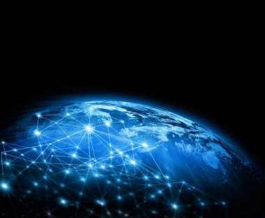 Dünyadan Uzaya. Kavram serisinden küresel iş dünyasının en iyi internet kavramı. Bu görüntünün elementleri NASA tarafından döşenmiştir. 3B illüstrasyon