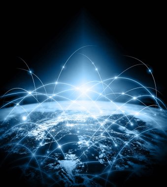 Dünyadan Uzaya. Kavram serisinden küresel iş dünyasının en iyi internet kavramı. Bu görüntünün elementleri NASA tarafından döşenmiştir. 3B illüstrasyon