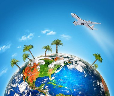 Dünyadan Uzaya. Kavram serisinden küresel iş dünyasının en iyi internet kavramı. Bu görüntünün elementleri NASA tarafından döşenmiştir. 3B illüstrasyon