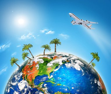 Dünyadan Uzaya. Kavram serisinden küresel iş dünyasının en iyi internet kavramı. Bu görüntünün elementleri NASA tarafından döşenmiştir. 3B illüstrasyon